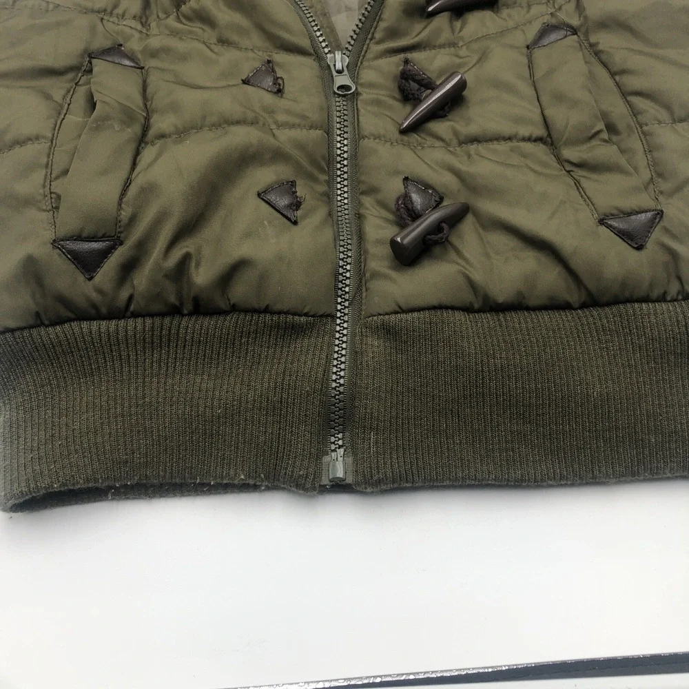 Lola Womens Puffer Vest Hoodie‎ Zipper Front Moss Green Size Small Polyester